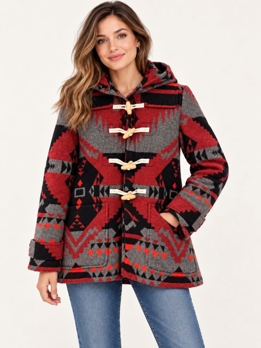GAP Southwestern Wool Blend Hooded Toggle Duffle Coat M